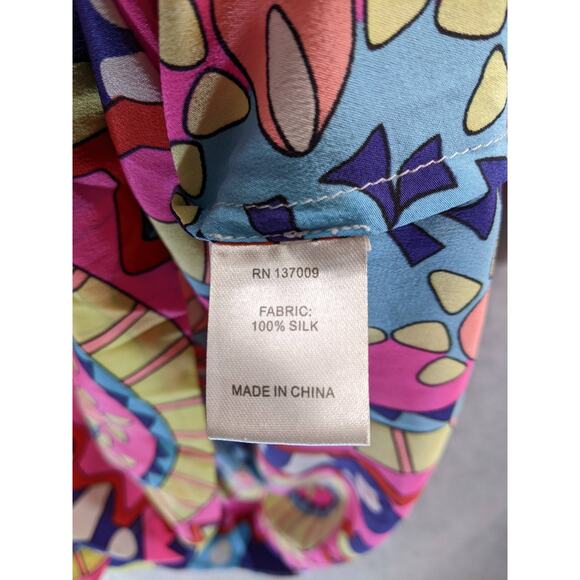 Annie Griffin Silk Blouse Tunic Womens Sz Large Kaleidoscope Bright Colorful Fun - Picture 9 of 11